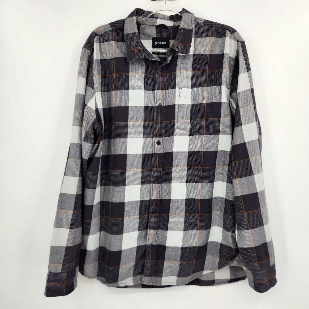 Prana Los Feliz Flannel Shirt Mens Size Large Button Front Long Sleeve Gray